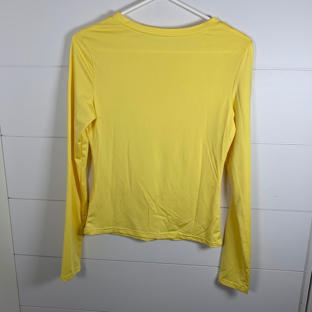 Yellow‎ Long Sleeve Crew Neck Top Basic T-Shirt Casual Plain Layering Women Sz M - Picture 2 of 5